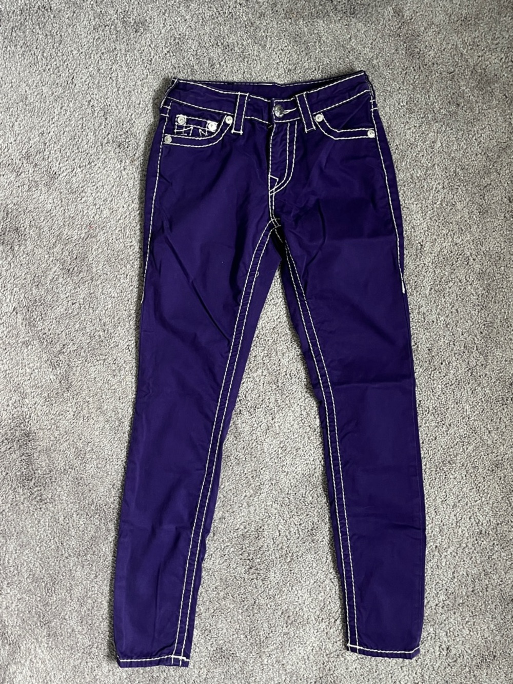 True Religion Deep Purple Skinny Jeans with Contrast Stitching